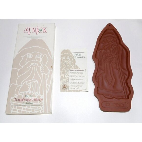 Vintage LONGABERGER 1993 pottery chocolate mold St. Nick NEW, BOX DAMAGED - Picture 1 of 5